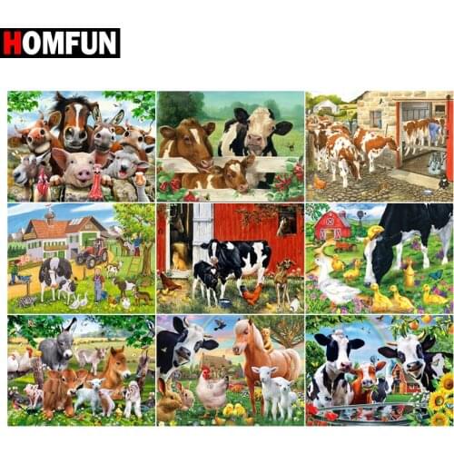 HOMFUN Paint With Diamond Embroidery "Cow farm animal" Diamond Painting Full Square Round Picture Of Rhinestone Decor