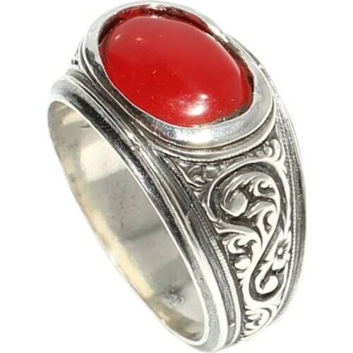 Silver Ellipse Agate Stone Men 'S Ring