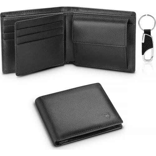 Genuine Leather Wallet Men Classic Black Soft Purse Coin Pocket Credit Card Holder