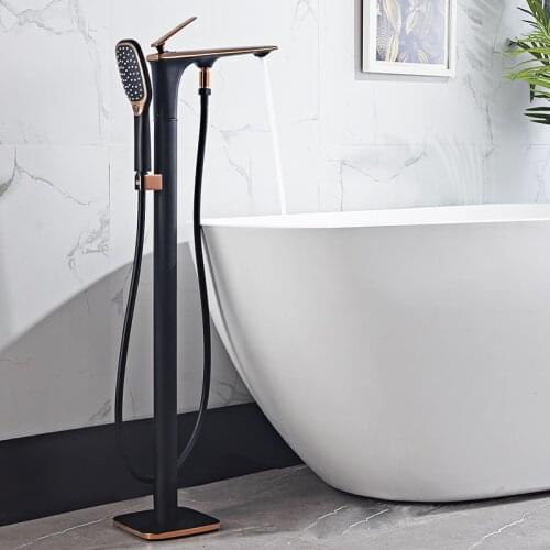 Bathroom Black Taps Brass Shower Diverter Floor Standing Bathtub Spout Mixer Tap Water Faucet Shower For Bath