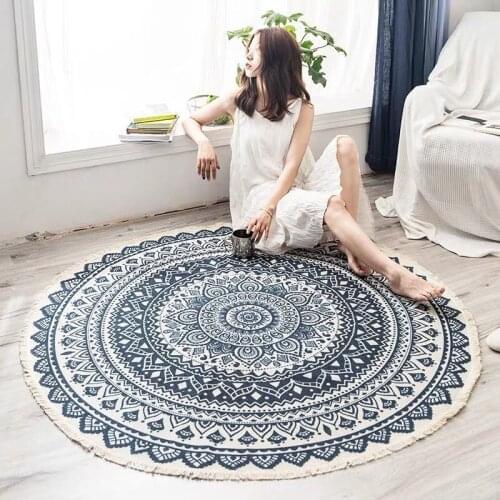 Morocco Round Carpet Hand Woven Cotton Linen Carpet Rug Bedside Rug Geometric Floor Mat Living Room Bedroom Carpet Home Decor