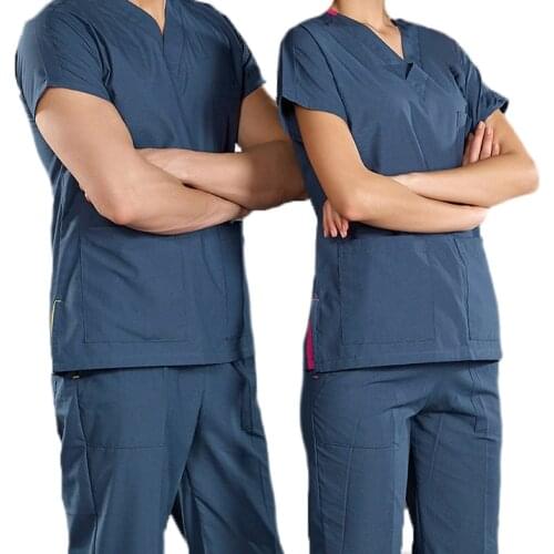 Doctor Nurse Uniform Scrubs Petrol Blue Likaralı Thin Fabric Hospital Guard Suit Uniform (Envelope Collar Bat) Surgical Jerseys