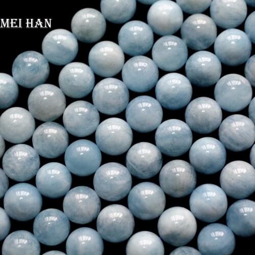 Meihan Free shipping natural (1 strand/set) 10mm+-0.2 Aquamarine smooth round charm gemstone for jewelry making design