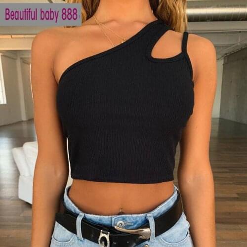 Meqeiss Fashion Street Casual Asymmetry Oblique Shoulder Tank Top 2021 Women Fashion Off Shoulder Slim Elastic Simple Basic Vest