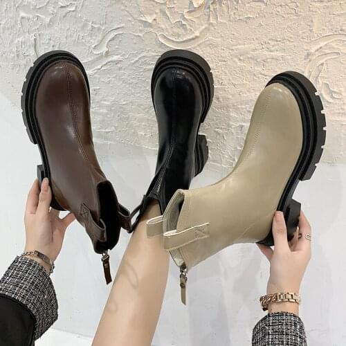 Womens Shoes Comfort Booties Patent Leather Ankle Boots Chelsea Slip on Thick Sole Punk Shoes Beige Cute Shoes Black Women Boots
