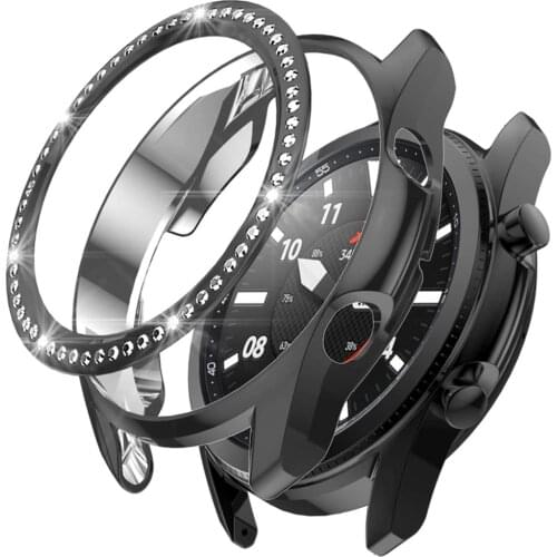 For samsung galaxy watch 3 case + bezel ring soft TPU Bumper for galaxy watch 3 45mm 41mm Bling Crystal bezel loop case cover