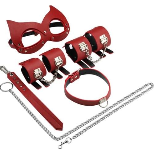 Bondage Romance Kit for Couples Soft Red 6 Piece Bed Restraints for Sex Play Includes Fuzzy Hand Cuff Anker Cuff Collar Mask