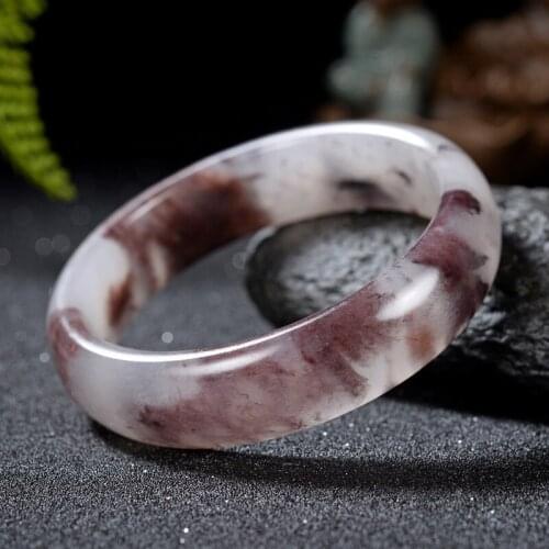 Natural Violet Hand Carved Wide Jade Bracelet Fashion Boutique Jewelry Smoke Purple Womens Bracelet
