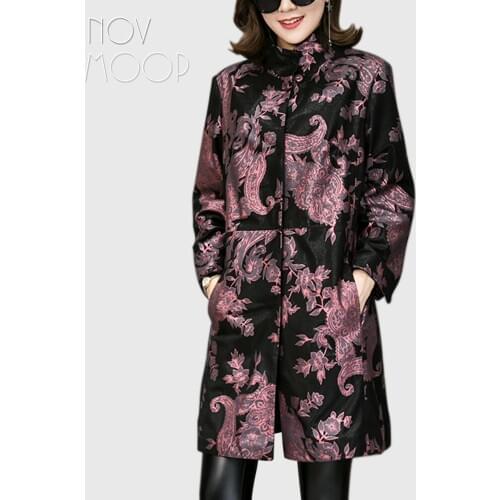 Novmoop Office lady plus size genuine leather jacket women sheepskin coat windbreaker tops chaqueta mujer cuero genuino LT2845