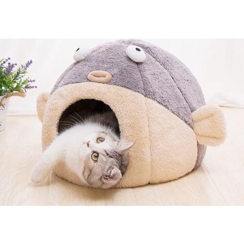 New Pet Supplies Plush Cats House Keep Warm bed For A Puffer fish With Floors Winter Beds Small Kitty house Props For Home