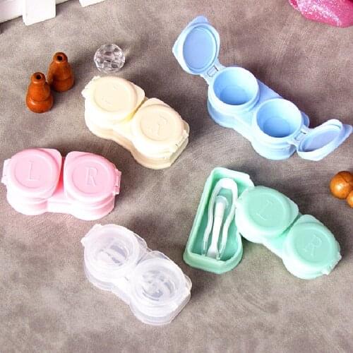 New Style Macarons Press Clamshell Include Tweezers Suction Set Portable Contact Lens Box for Women Travel Contact Lenses Case
