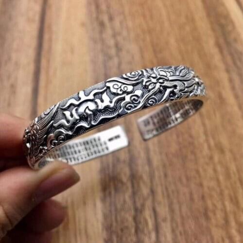 BOCAI New 2021 Trend 100% s925 Silver Jewelry Retro Driving the Clouds God Dragon Personality Adjustment Mens Bbracelet