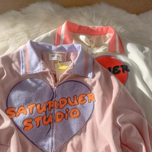 Autumn love embroidery baseball uniform casual vintage womens jacket Korean loose long-sleeved streetwear punk Zip-up outerwear