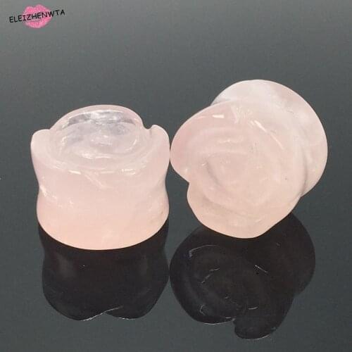 Pair Rose Flower Stone Ear Plug Tunnel Expander Piercing Gauges Piercing Stretcher Body Piercing Jewelry