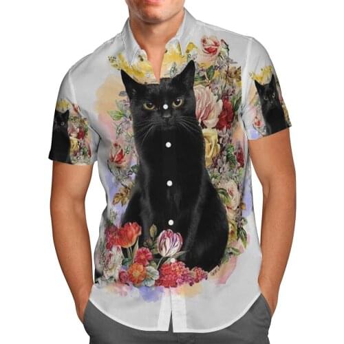 Black Cat 3D Print Beach Hawaiian 2021 Summer Shirt Short Sleeve Shirt Streetwear Oversized 5XL Camisa Social Chemise Homme-556