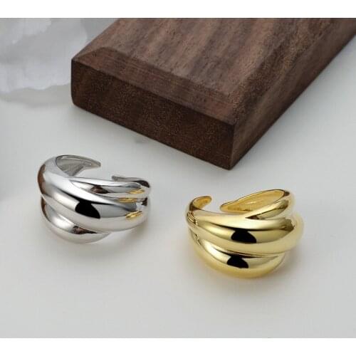 Exaggerated S925 sterling silver wide face ring female INS style simple smooth opening cold wind net red index finger ring