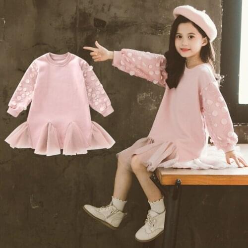 Qunq Girls Sweatshirt Dress 2021 New Winter Spring Pink Color Kids Party Dresses for Girl Long Sleeve Children Princess Costume