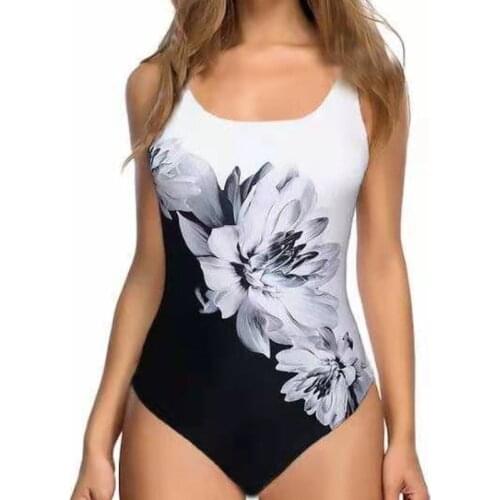 Sexy Flowers Print One-Piece Large Size Swimwear Women Plus Size Swimsuit Closed Female Body Bathing Suit For Pool Beach Wear