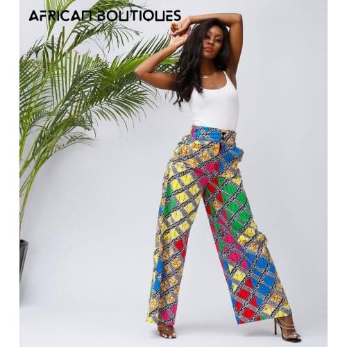 Wide Leg Pants African Kent Print Fashion Womens High Waist Lace Up Loose Pants Nigerian Style Womens Clothing