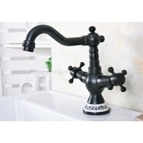 Basin Faucets Oil Rubbed Bronze Double Cross Handle Bathroom Sink Faucet Tall Swivel Spout Bathbasin Vanity Mixer Taps znf645