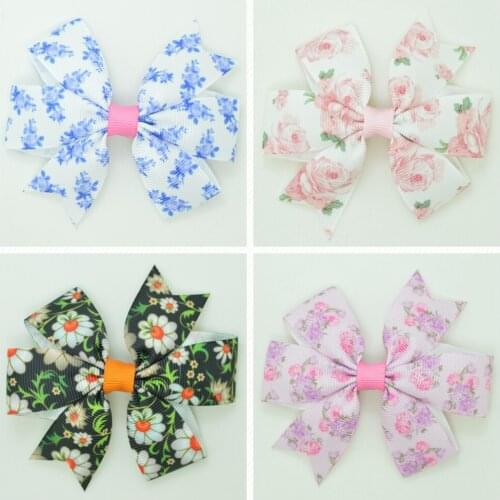 SUPWRF 3.1'' Flowers kids hair accessories hair bow With Clip hair Printed Ribbon headwear wholesale 20 PCS T0929