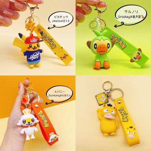 TAKARA TOMY Pokemon Pikachu Pendant Bag Ornament Psyduck Cartoon Rubber Keychain Sobble Scorbunny Animal Elf Doll for Kids Girl