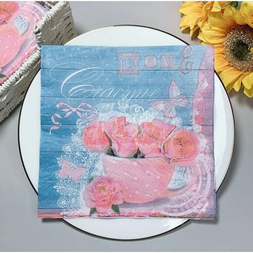 20Pcs/Pack Butterfly Flower Decoupage Paper Napkins Vintage Paper Tissues for Party Tableware Wedding Xmas Festival Supplies O