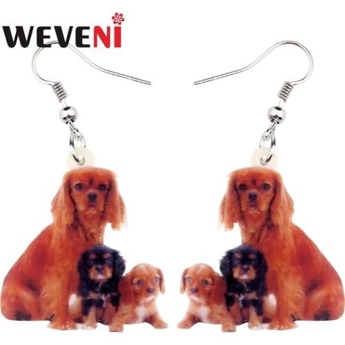 WEVENI Acrylic Cavalier King Charles Spaniel Dog Earrings Drop Dangle Cute Animal Jewelry For Women Girls Pet Charms Wholesale