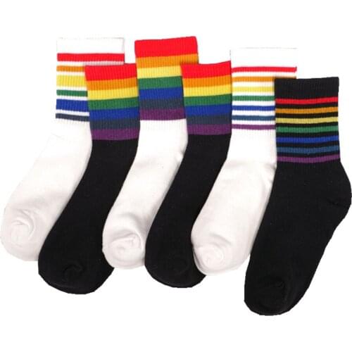 Japanese trend ladies cotton cute colorful striped socks Harajuku casual fashion street candy-colored kawaii funny rainbow socks