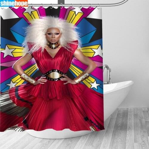 Rupauls Curtains Polyester Bathroom Waterproof Shower Curtain With Plastic Hooks 180X200cm