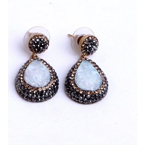 Women White Stone Handmade Silver Gold Plated Special Design Earrings, Silver Earrings, Handmade Gemstone Earrings