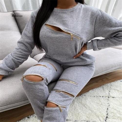 Sweat Suits Women Matching Sets Two Piece Set Tracksuit Sexy Casual Personality Zipper Streets Clothes Wholesale Dropshipping