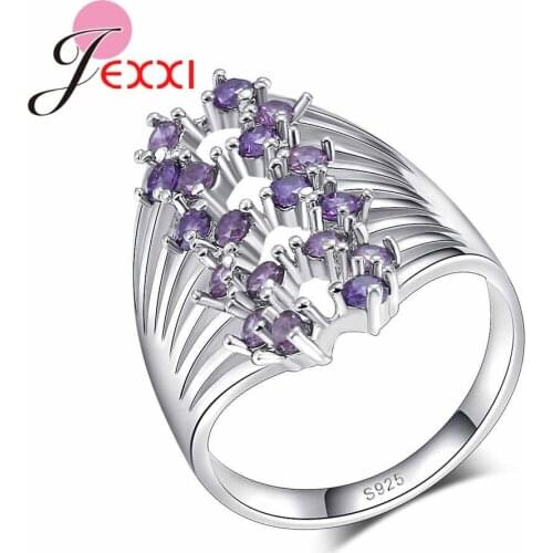 Fashion New Women Jewelry 925 Sterling Silver Purple Zircon Hollow Out Rings Wedding Rings Party Gifts For Charming Women
