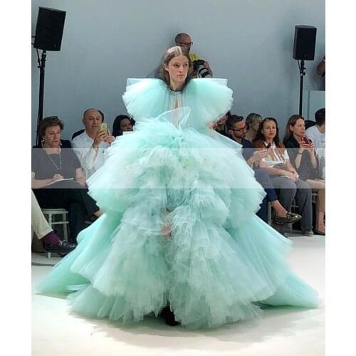 Fashion Rare Blue Prom Gown Formal Dresses Ruffles robe de soiree Runway Formal Party Dresses Evening Gowns Vestidos Longo