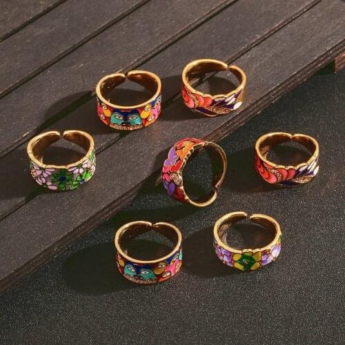 Cute 18k Gold Epoxy Adjustable Ring for Women Wedding Engagement Fashion Jewelry 2021 Trend New