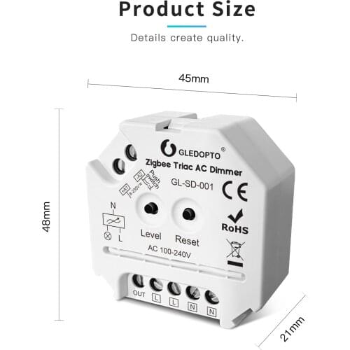 Zigbee 3.0 100-240VAC Push-Switch Triac AC LED Dimmer LED-Touch Control Work with 2.4G RF Amazon Echo Plus Phone App Control
