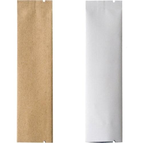 100pcs 3x12cm Kraft Paper White Food Powder Coffee Flat Storage Packaging Bags Aluminum Foil Mylar Heat Seal Open Top Pouches