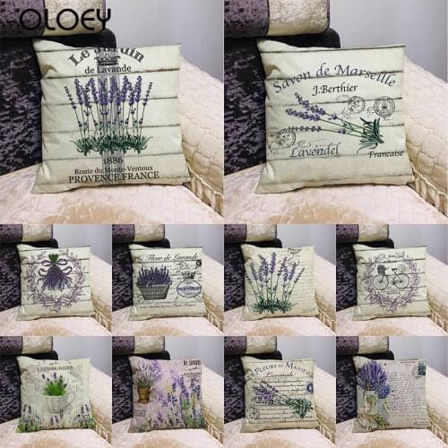 45*45cm Retro Lavender Pattern Cotton Linen Throw Pillow Cushion Cover Home Bedroom Sofa Decor Pillow Cases