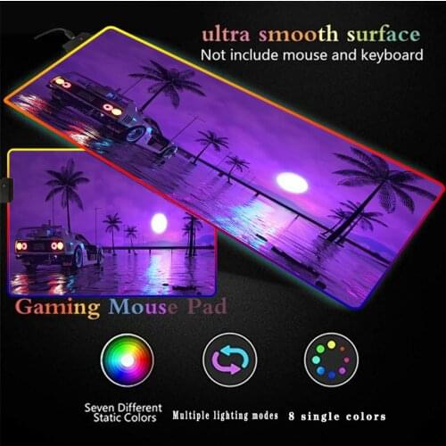 Car Night Moon Scenery RGB Gaming Large Mouse Pad Locking Edge Natural Rubber Mouse Mat LED Light Mousepad RGB Desk Mat for CSGO