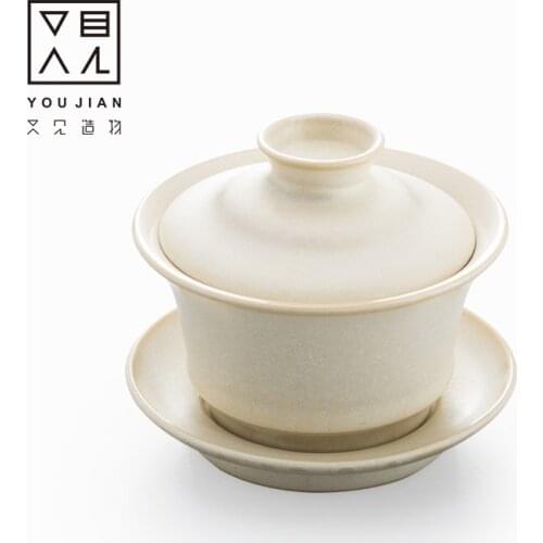 White pottery tureen teacup Gongfu tea tureen teacup handmade tea-making teacup Gongfu tea tureen gaiwan