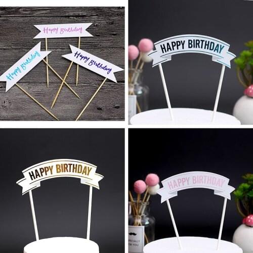Hot selling Specials Shining Happy Birthday Four Colors Happy Birthday Banner Birthday Cake Paper Inserting Flags