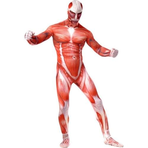 Big Size Men Halloween Costume Horror Muscle Hooded Costume Scary Catsuit Elastic Bodysuit Foot Pants With Mask Plus Size Male