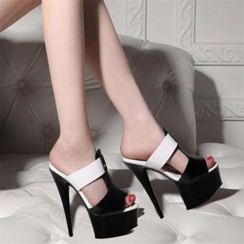 Sexy new patent leather sandals with unique 15 cm high with high-end banquet dress shoes