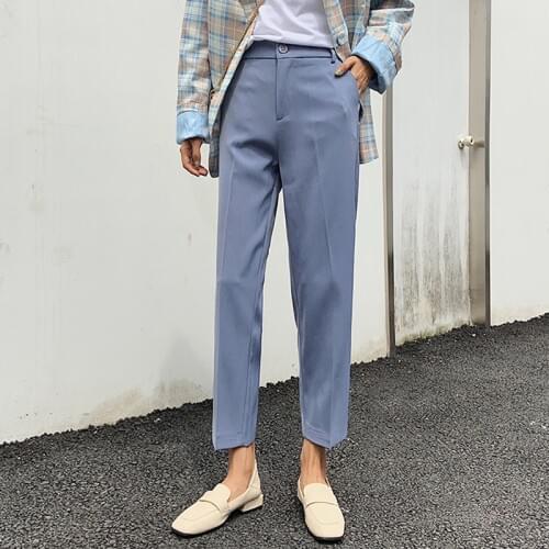 YAMDI women suit pants female spring summer korean high waist trouser woman office lady slim solid workwear pocket capris 2020