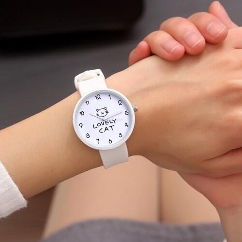 New Silicone Candy Color Student Watch Girls Clock Fashion Lovely Cat Watches Children Wristwatch Cartoon Kids Quartz Watch