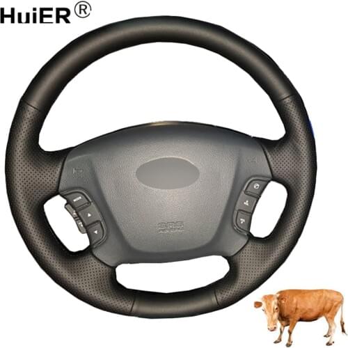Hand Sewing Car Steering Wheel Cover Top Layer Cow Leather For Kia Carens 2007-2011 Rondo 2007-2010 Hyundai Entourage 2007-2008