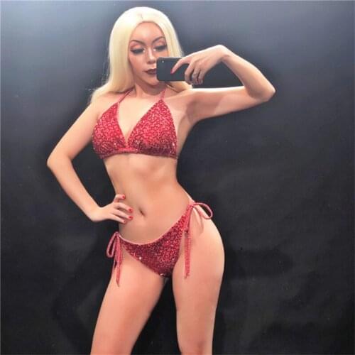 F19 Catwalk stage wears bikini ballroom dance costumes sexy bra party dresses dj ds clothe models performance event diamonds