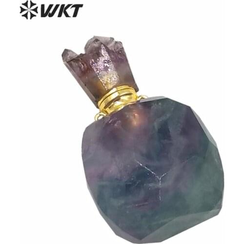 WT-P1476 Hot! natural stone perfume bottle Pendant fluorite red tourmaline Pendant women charm Pendant gold Jewelry making
