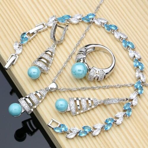 Pearls Beads Jewelry Sets 925 Silver Bridal Costume Jewelry Kit For Women Bracelet/Earrings/Pendant/Ring/Necklace Sets
