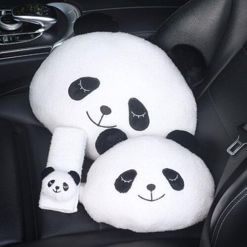 Cartoon Cute Panda Car Headrest Seat Belt Cover Small Pillow Waist Pillow Nap Pillow Car Interior Accessories